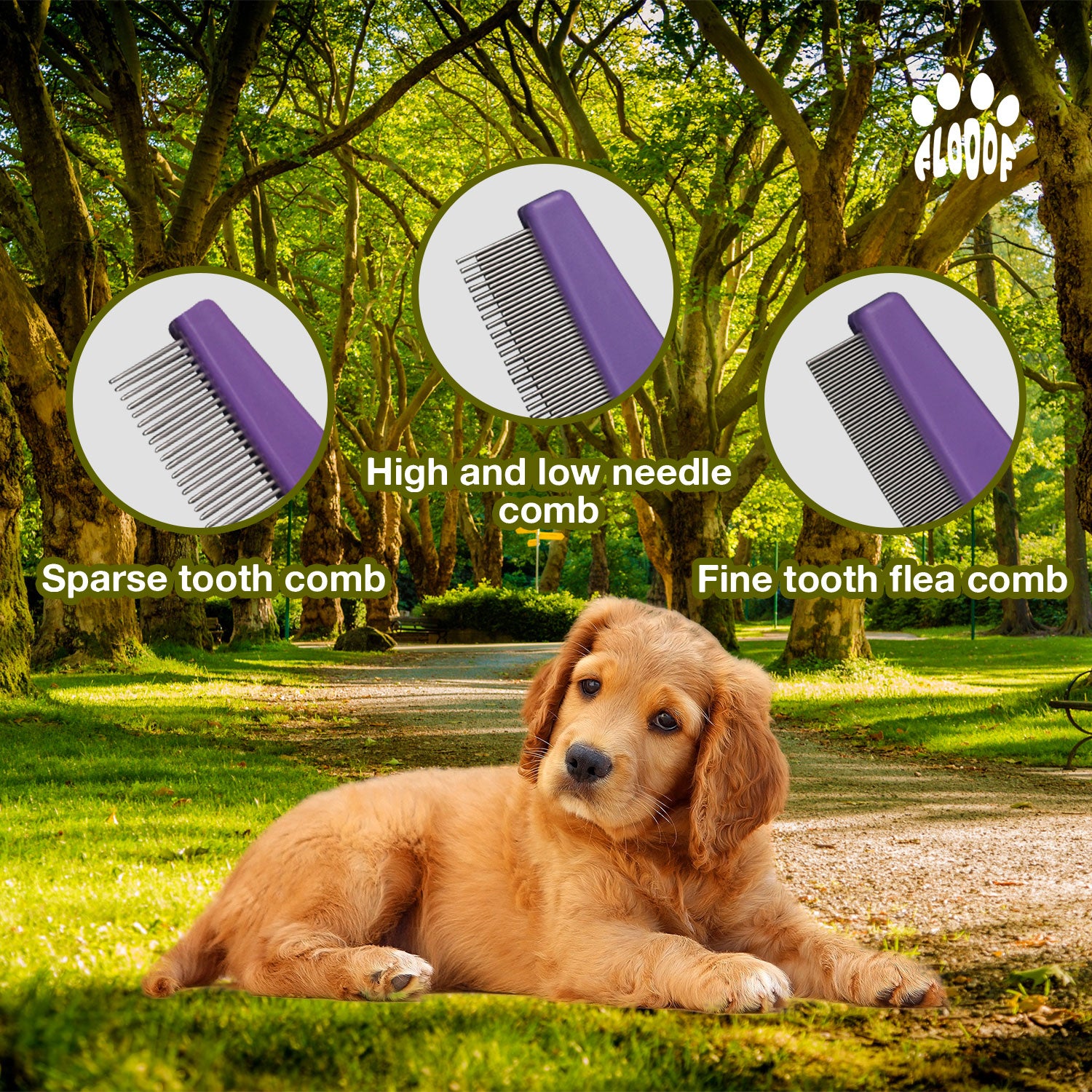 Flooof Hair Comb for Dogs Cats Easy Grip Rubber Handle Grooming Brushe for Removing Tear Stains, Lice, Dandruff - Flea Lice Comb for Dogs and Cats - Dog Brush for Shedding and Grooming - The Fusion Square