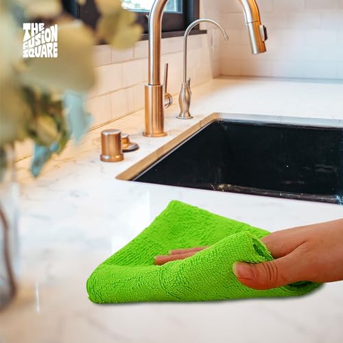 The Fusion Square Microfiber Cleaning Cloth All-Purpose Washable Reusable MicrofiberTowels for Kitchen, Car, House, Office