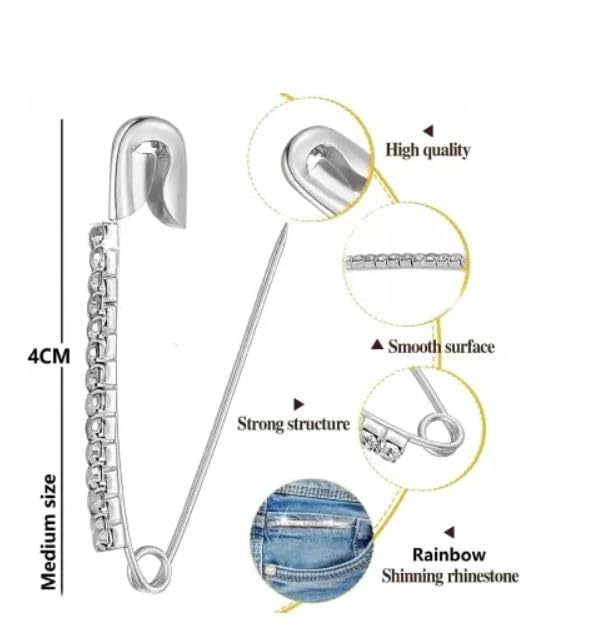 Safety Pins 12-Piece Elegant Decorative Safety Brooch Pins with Faux Crystal - Diamond stones Designer and versatile Pins for Sarees, Clothing, and Crafts by Kàllos