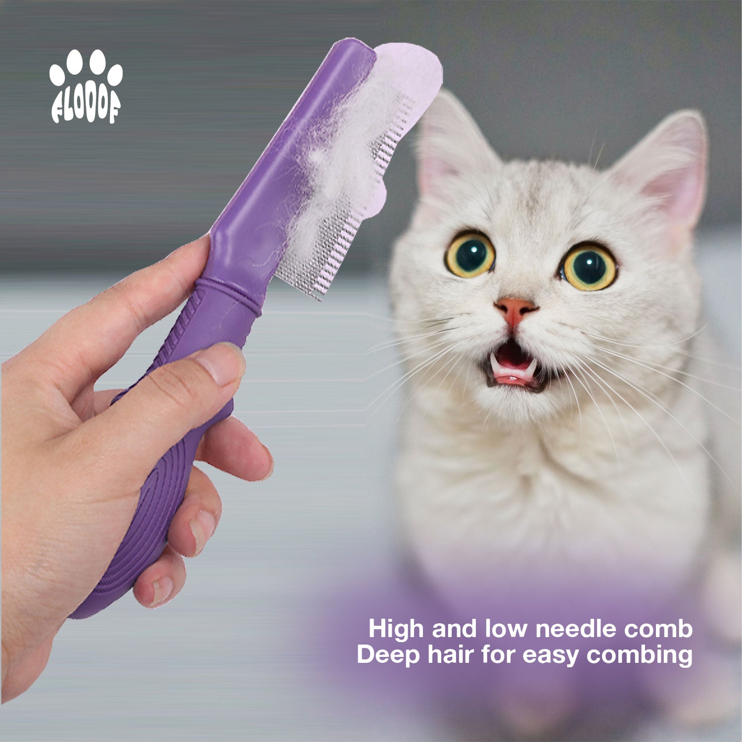 Flooof Hair Comb for Dogs Cats Easy Grip Rubber Handle Grooming Brushe for Removing Tear Stains, Lice, Dandruff - Flea Lice Comb for Dogs and Cats - Dog Brush for Shedding and Grooming - The Fusion Square