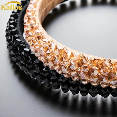 Kàllos Rhinestone Padded Headbands for Women – 2 Pack Crystal Hair Bands with Inner Velvet Strip for Comfrotable Grip No-Damage Non Slip Hair Accessories for Weddings, Parties and Everyday Glam