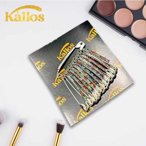 Safety Pins 12-Piece Elegant Decorative Safety Brooch Pins with Faux Crystal - Diamond stones Designer and versatile Pins for Sarees, Clothing, and Crafts by Kàllos