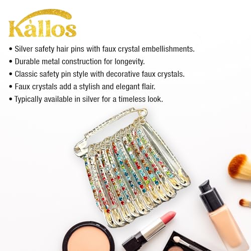 Safety Pins 12-Piece Elegant Decorative Safety Brooch Pins with Faux Crystal - Diamond stones Designer and versatile Pins for Sarees, Clothing, and Crafts by Kàllos