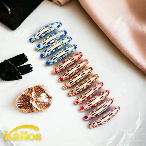 12 Pack Oval hair Snap clips, Secure Grip Metal Barrettes with elegant design Trendy and perfect accessories for girls and women by Kàllos