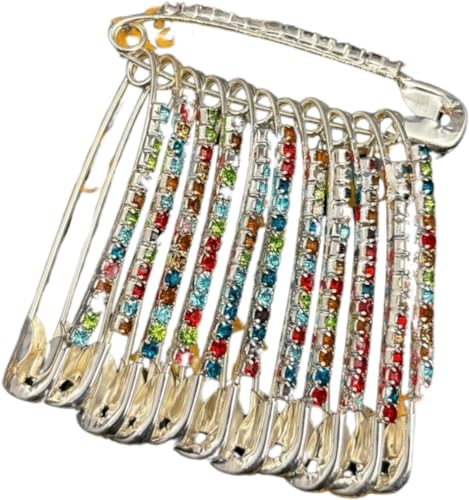 Safety Pins 12-Piece Elegant Decorative Safety Brooch Pins with Faux Crystal - Diamond stones Designer and versatile Pins for Sarees, Clothing, and Crafts by Kàllos