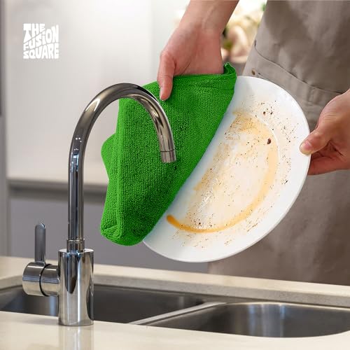 The Fusion Square Microfiber Cleaning Cloth All-Purpose Washable Reusable MicrofiberTowels for Kitchen, Car, House, Office