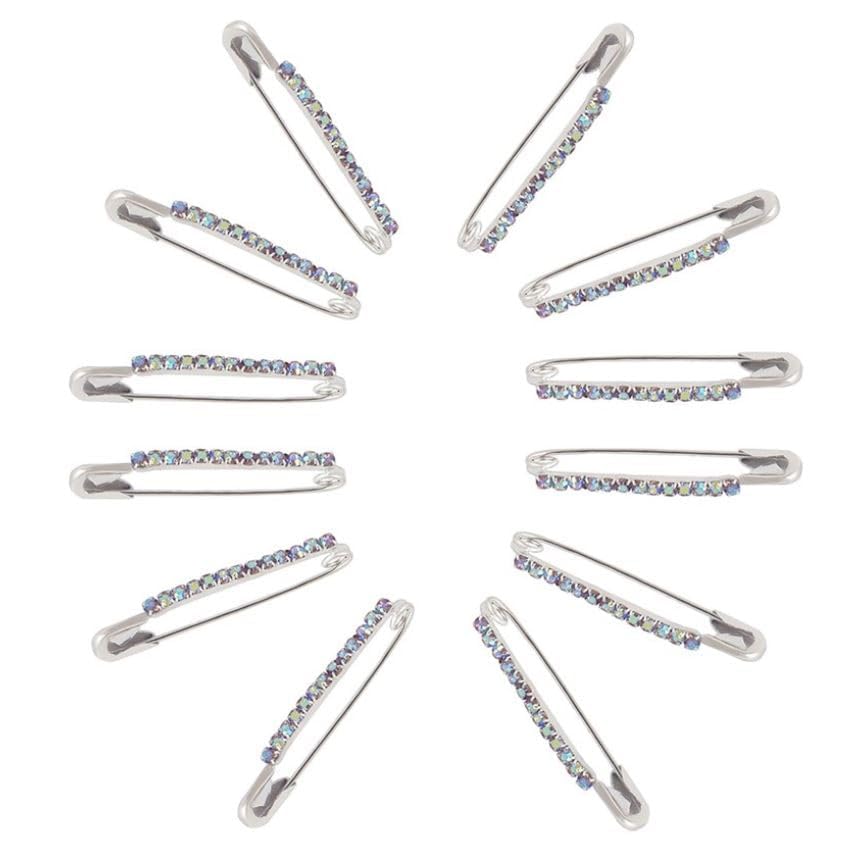 Safety Pins 12-Piece Elegant Decorative Safety Brooch Pins with Faux Crystal - Diamond stones Designer and versatile Pins for Sarees, Clothing, and Crafts by Kàllos