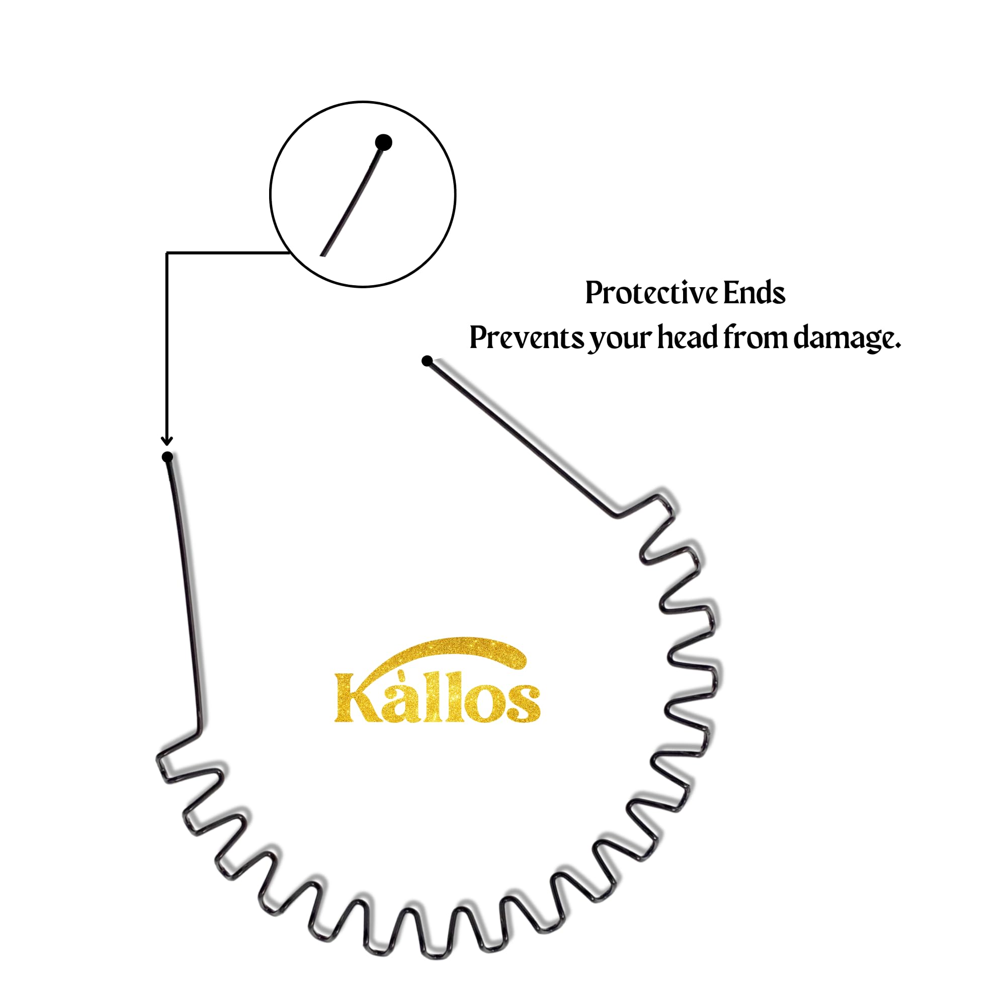 Kàllos Non-Slip Black Metal Hair Bands for Men and Women - Premium Wavy Headband, Durable and Comfortable for Sports, Spa, Gym & All-Day Wear, Unisex Hair Accessories (Black, Wavy)