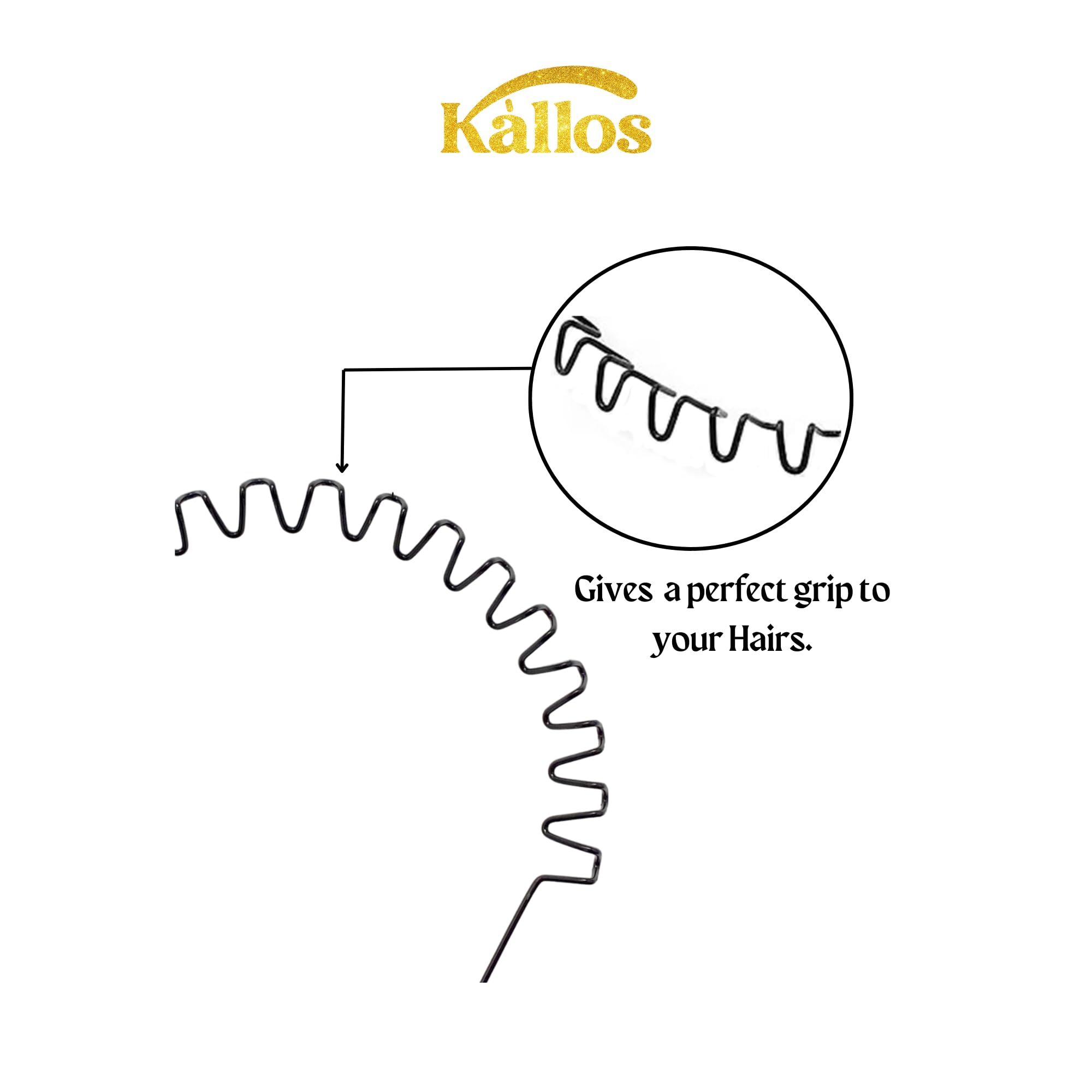 Kàllos Non-Slip Black Metal Hair Bands for Men and Women - Premium Wavy Headband, Durable and Comfortable for Sports, Spa, Gym & All-Day Wear, Unisex Hair Accessories (Black, Wavy)