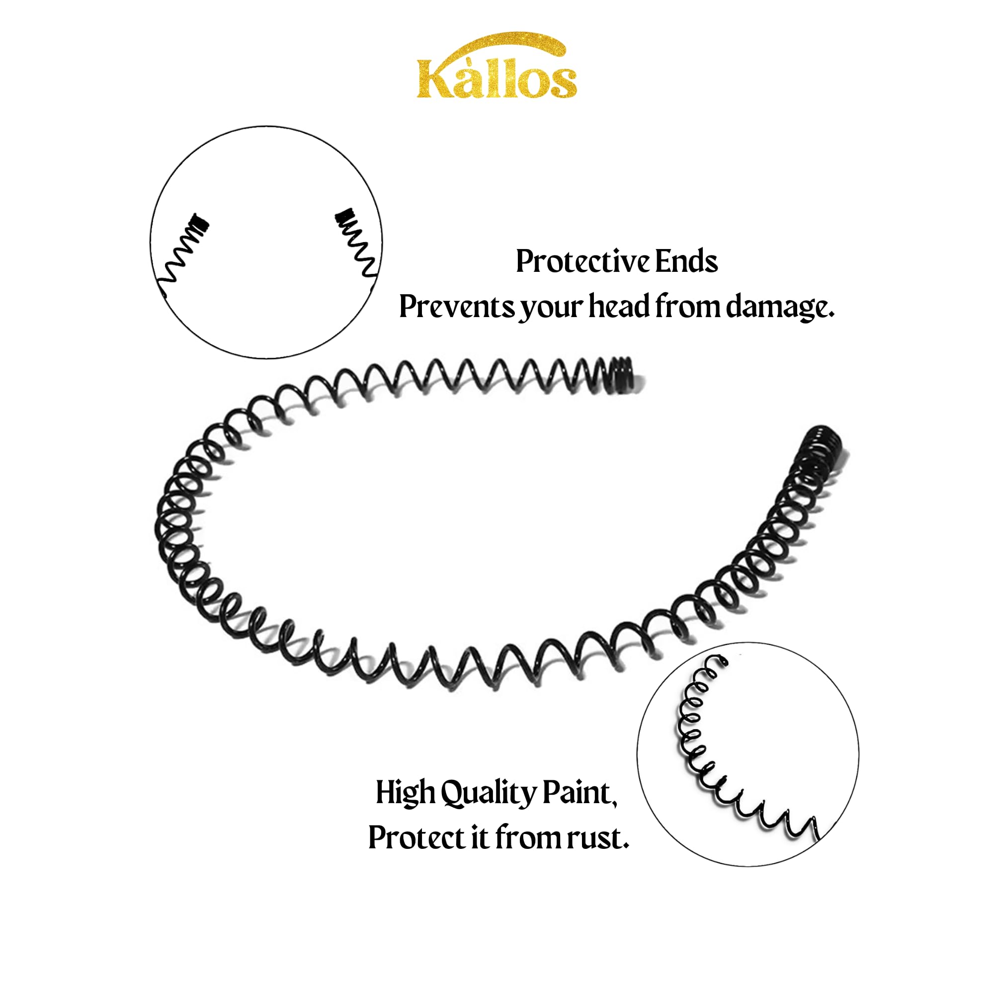 Kàllos Non-Slip Unisex Black Metal Hair Bands Premium Quality Headbands Sports and Spa Headwear accessories for Men and Women