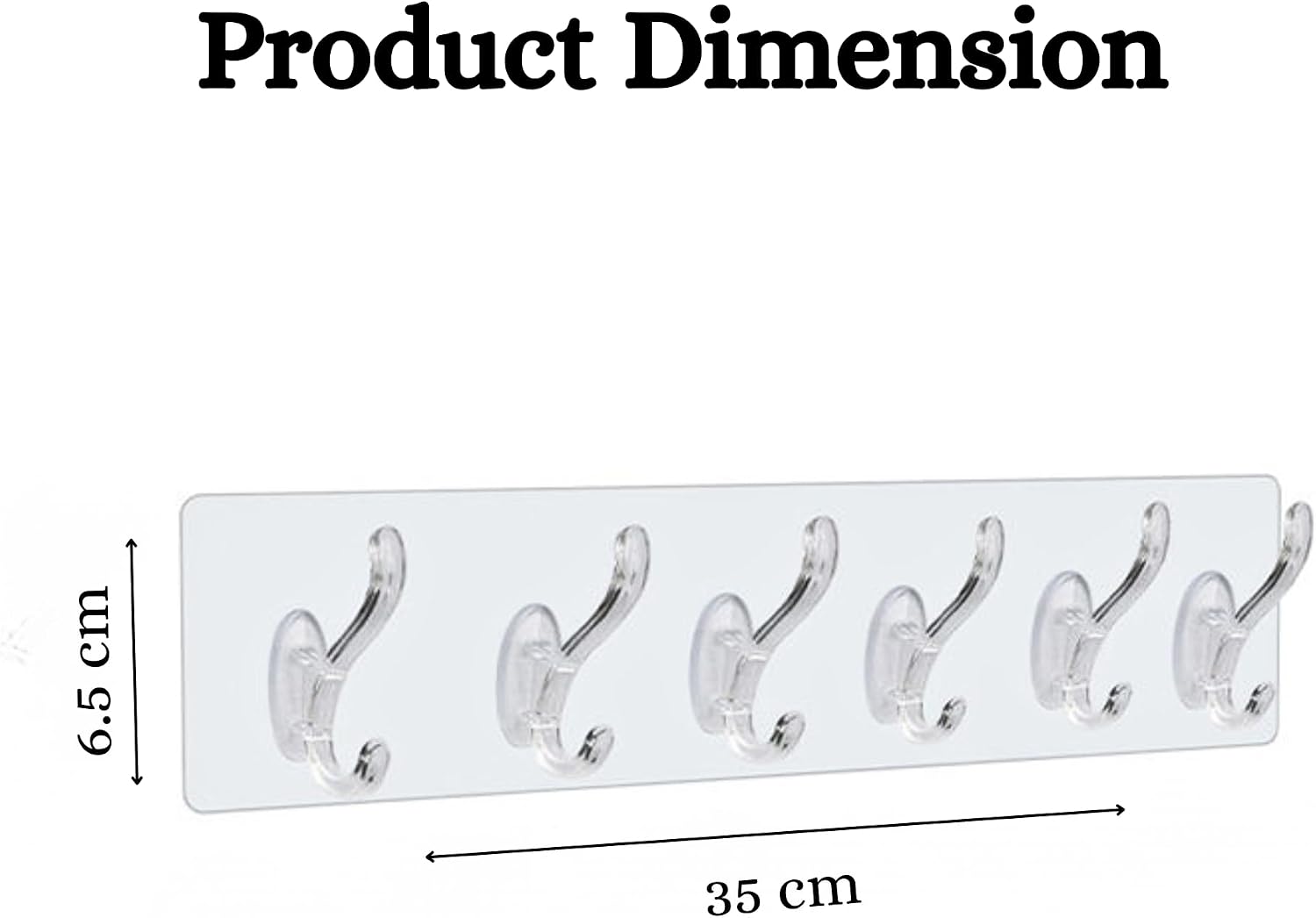 6-in-1 Adhesive Wall Hooks Strip Transparent Heavy-Duty Self-Adhesive Hooks for Bathroom Kitchen and Bedroom Waterproof No-Drill Required Wall Hanger and Organiser Strong Hold Up to 10KG