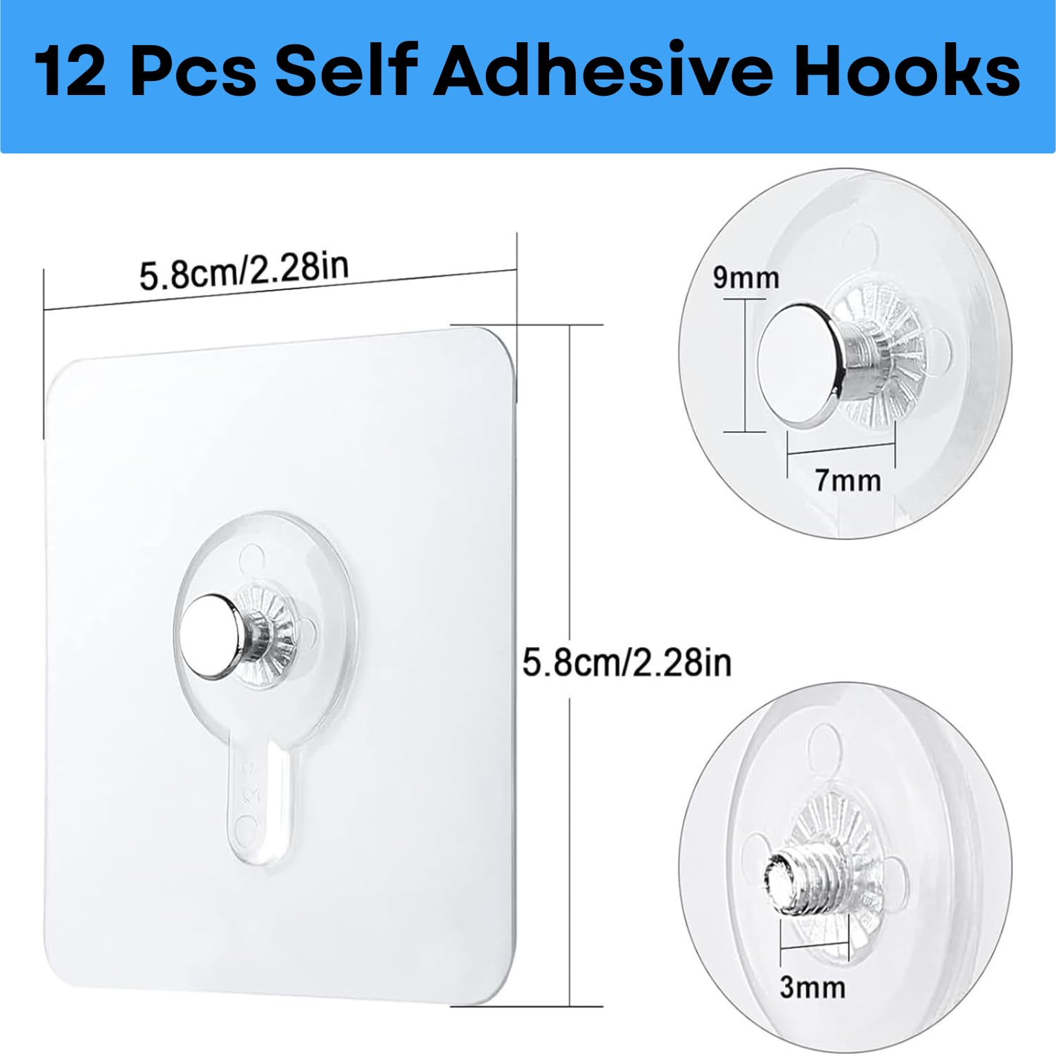 Kàllos Adhesive Hooks for Wall 15lb Capacity Heavy Duty Transparent Wall Hangers for Bathroom Kitchen and Offices Waterproof Oil Resistant No Drill Utility Hooks for Organization