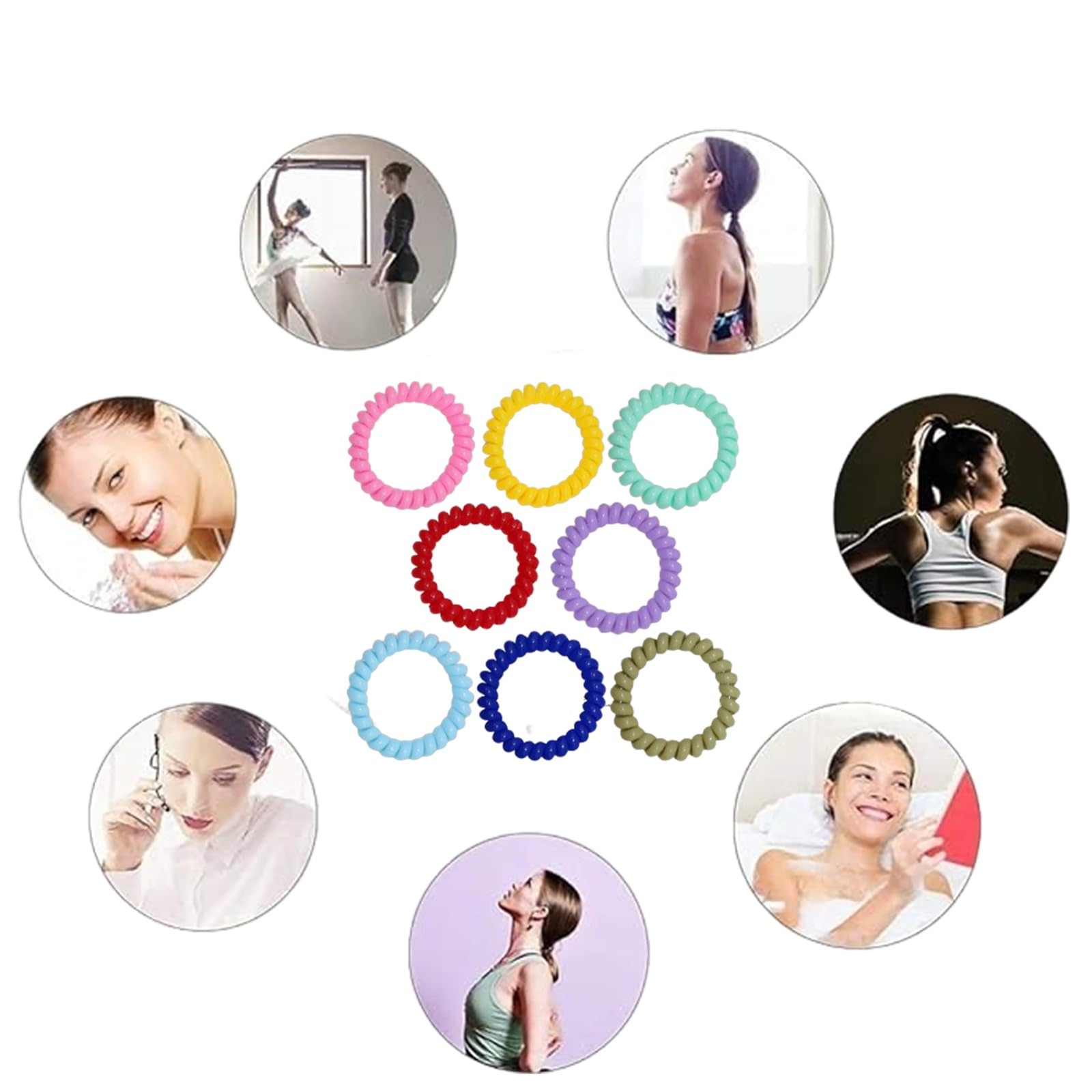 10 Pcs Multi-color Spiral Hair Ties Medium No Crease Hair Coils, phone Cord Plastic Hair Ties For Women And Girls Ponytail Holders No Damage Hair Accessory By Kàllos