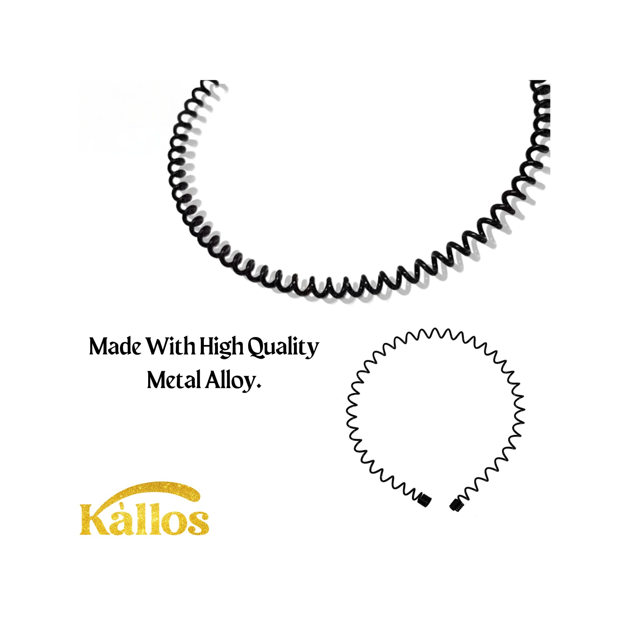 Kàllos Non-Slip Unisex Black Metal Hair Bands Premium Quality Headbands Sports and Spa Headwear accessories for Men and Women