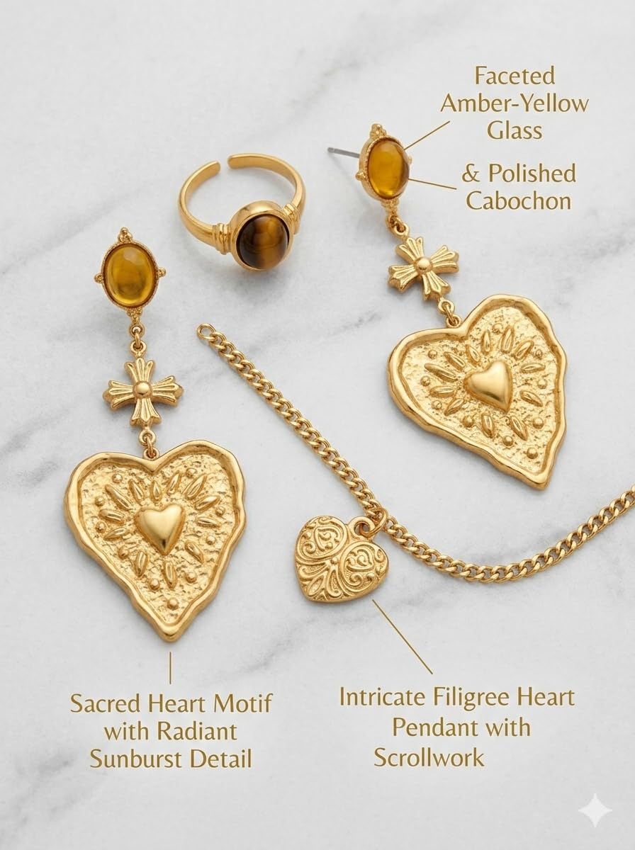 Kàllos 18K Gold Plated Jewelry Gift Box Set for Women Cute Heart Pendant Necklace Earrings Adjustable Ring and Chain Luxury Gift for your loved ones for every Special Occasion with Premium Box