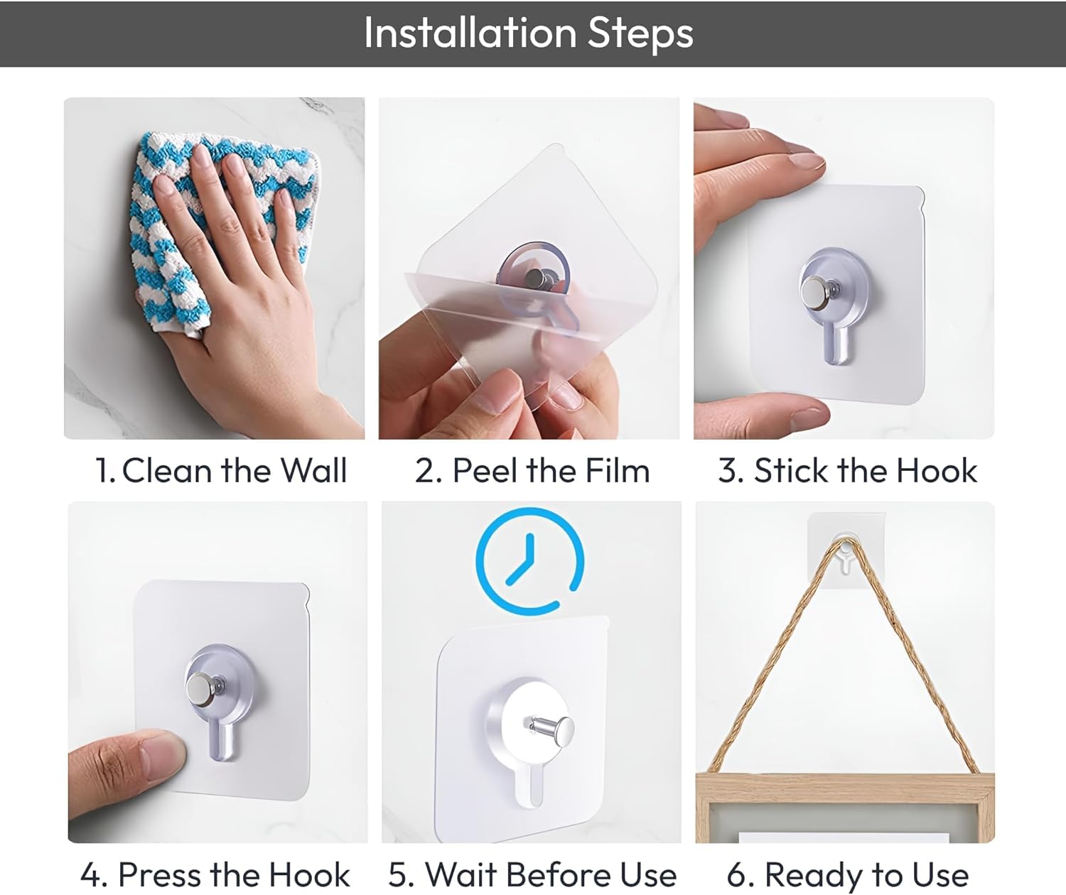 Kàllos Adhesive Hooks for Wall 15lb Capacity Heavy Duty Transparent Wall Hangers for Bathroom Kitchen and Offices Waterproof Oil Resistant No Drill Utility Hooks for Organization