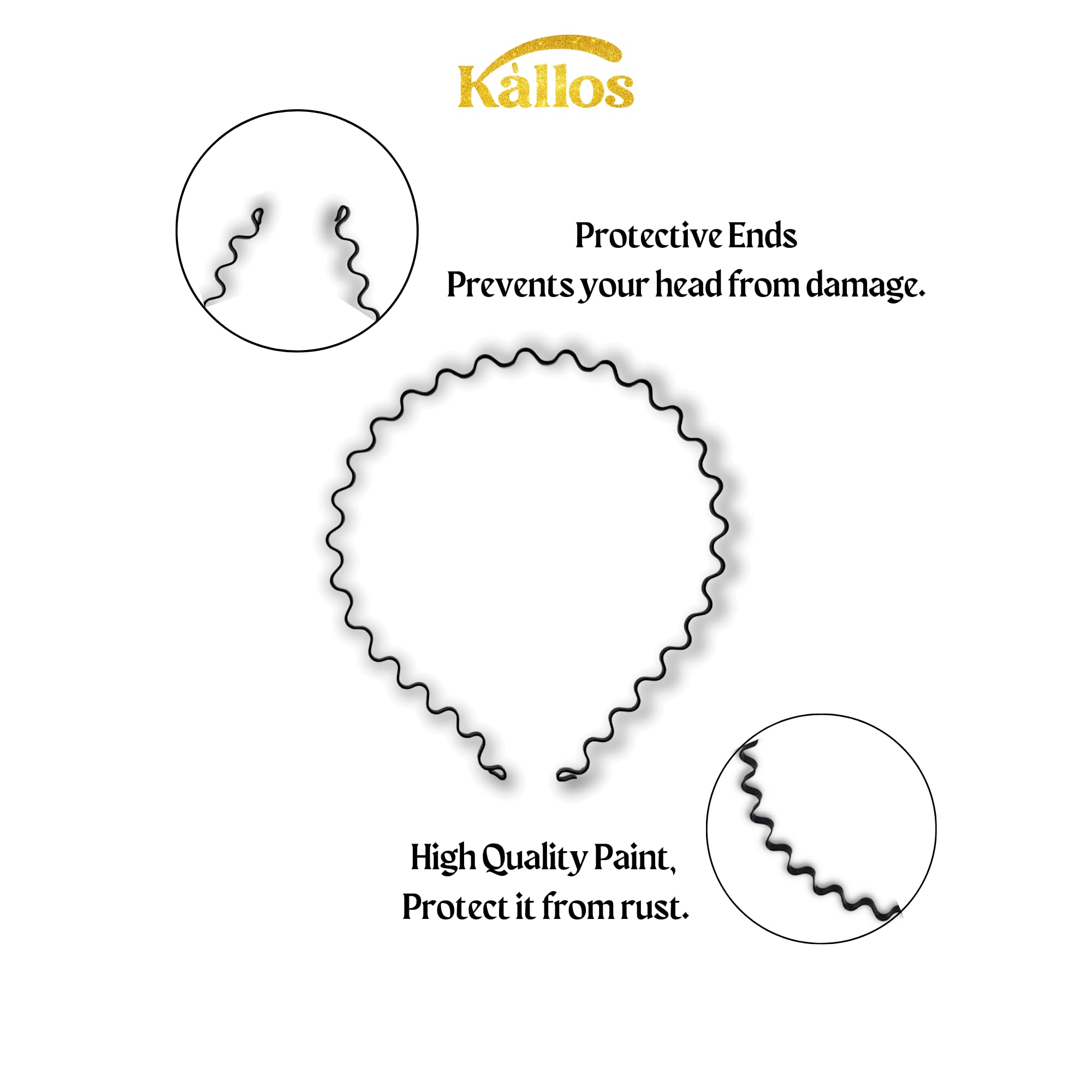 Kàllos Non-Slip Black Metal Hair Band – Unisex Zig Zag Headband for Men and Women, Durable & Comfortable Non-Slip Hair Accessory for Sports, Spa, and Everyday Use