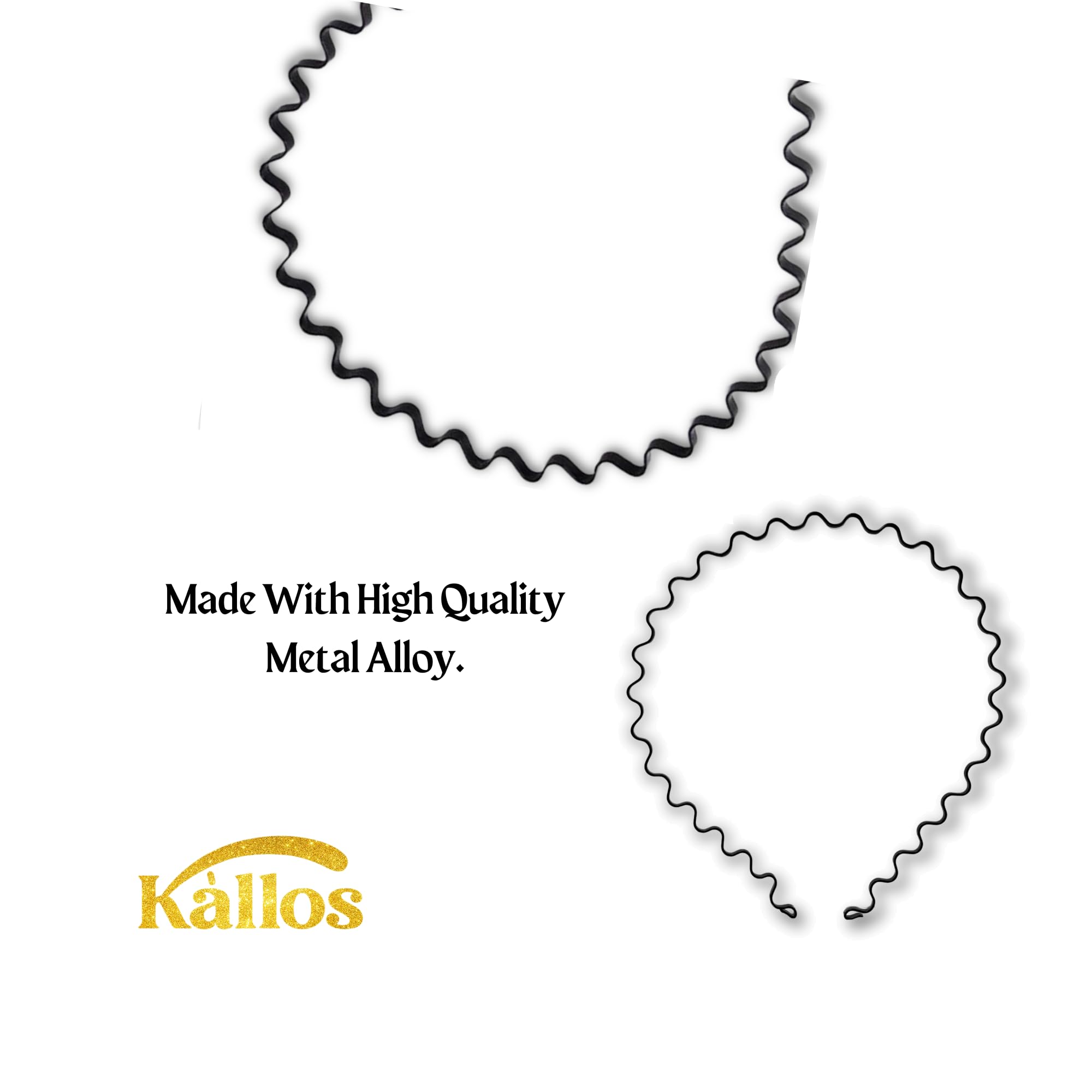 Kàllos Non-Slip Black Metal Hair Band – Unisex Zig Zag Headband for Men and Women, Durable & Comfortable Non-Slip Hair Accessory for Sports, Spa, and Everyday Use