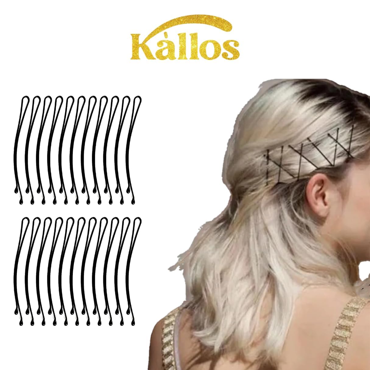 52-Pack Curved Black Bobby Hair Pins – Durable, Non-Slip, Stylish Curved Hairpin for Women and Girls – Secure and No Damage Hold for All Hair Types, Everyday Styling and Professional Use by Kàllos