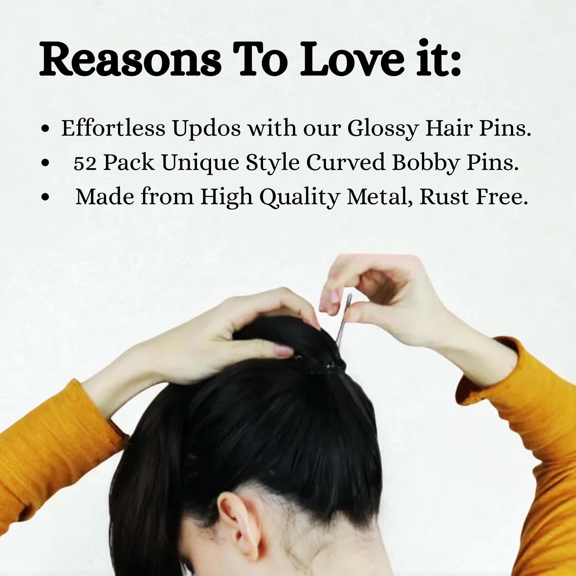 52-Pack Curved Black Bobby Hair Pins – Durable, Non-Slip, Stylish Curved Hairpin for Women and Girls – Secure and No Damage Hold for All Hair Types, Everyday Styling and Professional Use by Kàllos