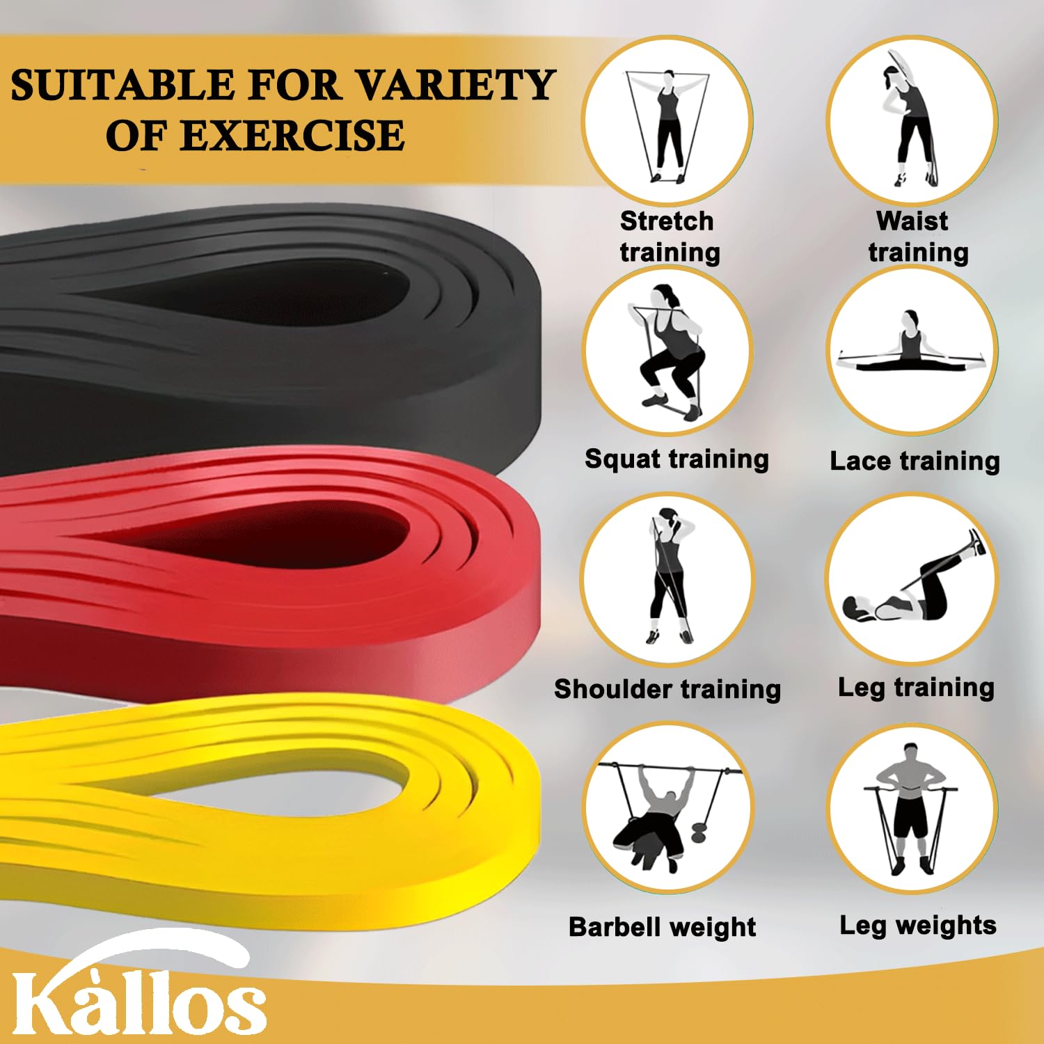 8-Piece Resistance Band Set with Pull-Up Booty and Loop Bands – All in One Non-Slip Durable Workout Set for Strength Training Glute Activation and Stretching Portable Fitness Gear by Kàllos