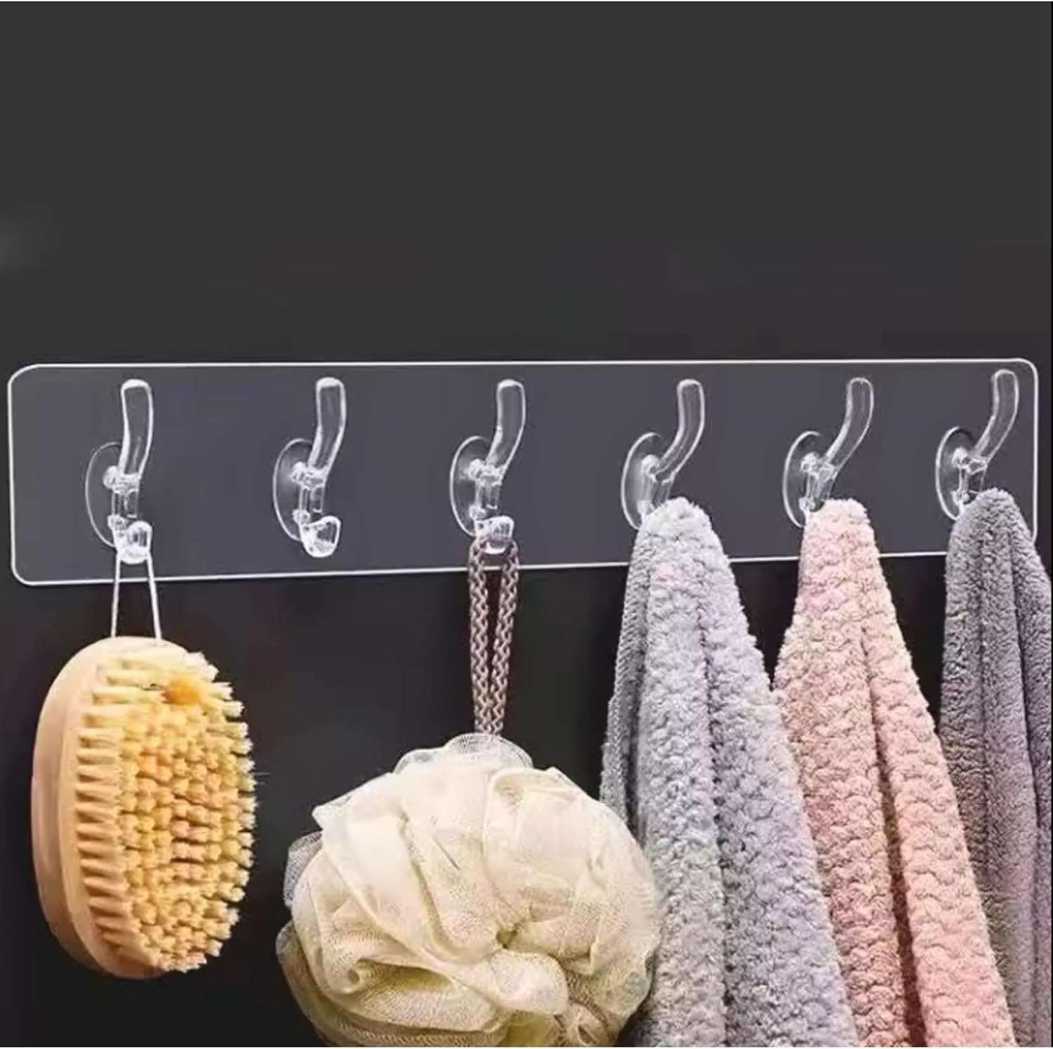 6-in-1 Adhesive Wall Hooks Strip Transparent Heavy-Duty Self-Adhesive Hooks for Bathroom Kitchen and Bedroom Waterproof No-Drill Required Wall Hanger and Organiser Strong Hold Up to 10KG
