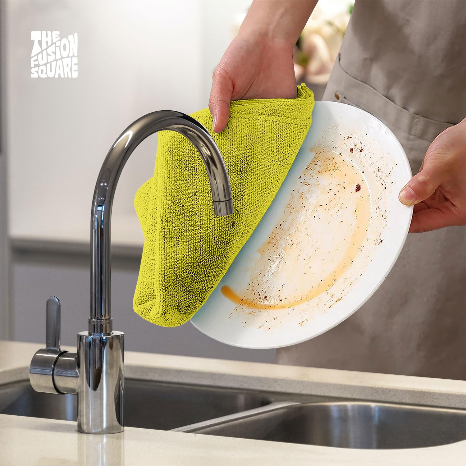 The Fusion Square Microfiber Cleaning Cloth All-Purpose Washable Reusable MicrofiberTowels for Kitchen, Car, House, Office