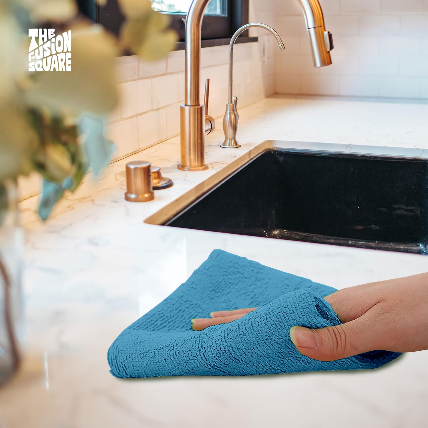 The Fusion Square Microfiber Cleaning Cloth All-Purpose Washable Reusable MicrofiberTowels for Kitchen, Car, House, Office