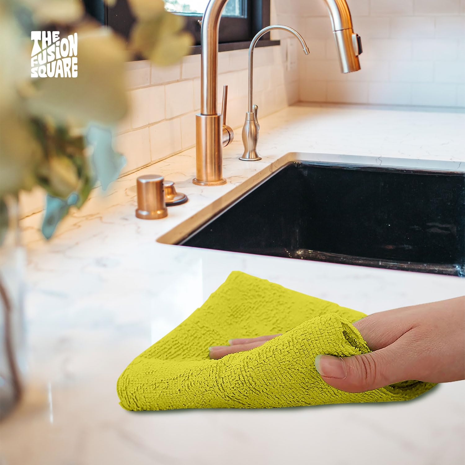 The Fusion Square Microfiber Cleaning Cloth All-Purpose Washable Reusable MicrofiberTowels for Kitchen, Car, House, Office