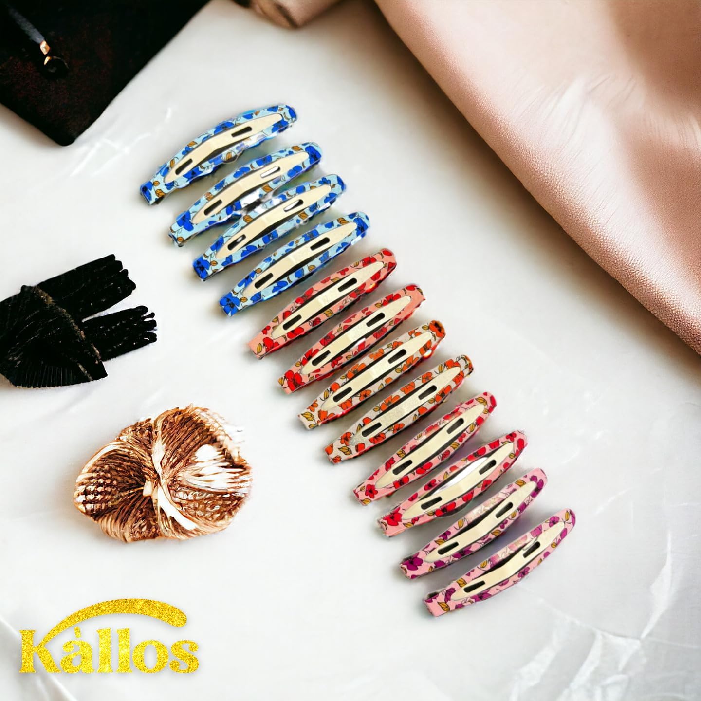 12 Pack Oval hair Snap clips, Secure Grip Metal Barrettes with elegant design Trendy and perfect accessories for girls and women by Kàllos