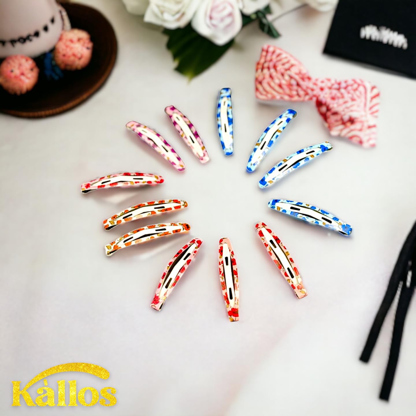 Kàllos Flower pattern Oval hair Snap clips