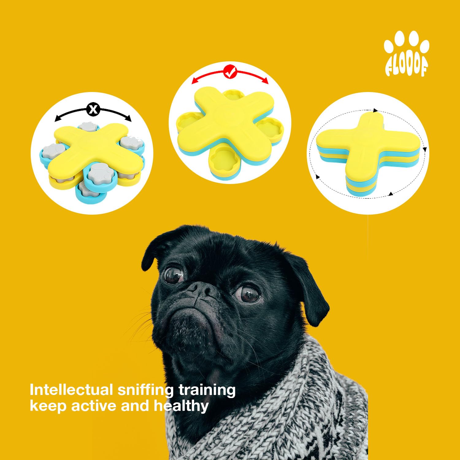 Flooof Level 3 Puzzle Feeder Dog Toy - Mental Stimulation Toys Slow Feeder Dog Bowls and Interactive Toy for Mental Growth of Small, Medium and Large Dogs