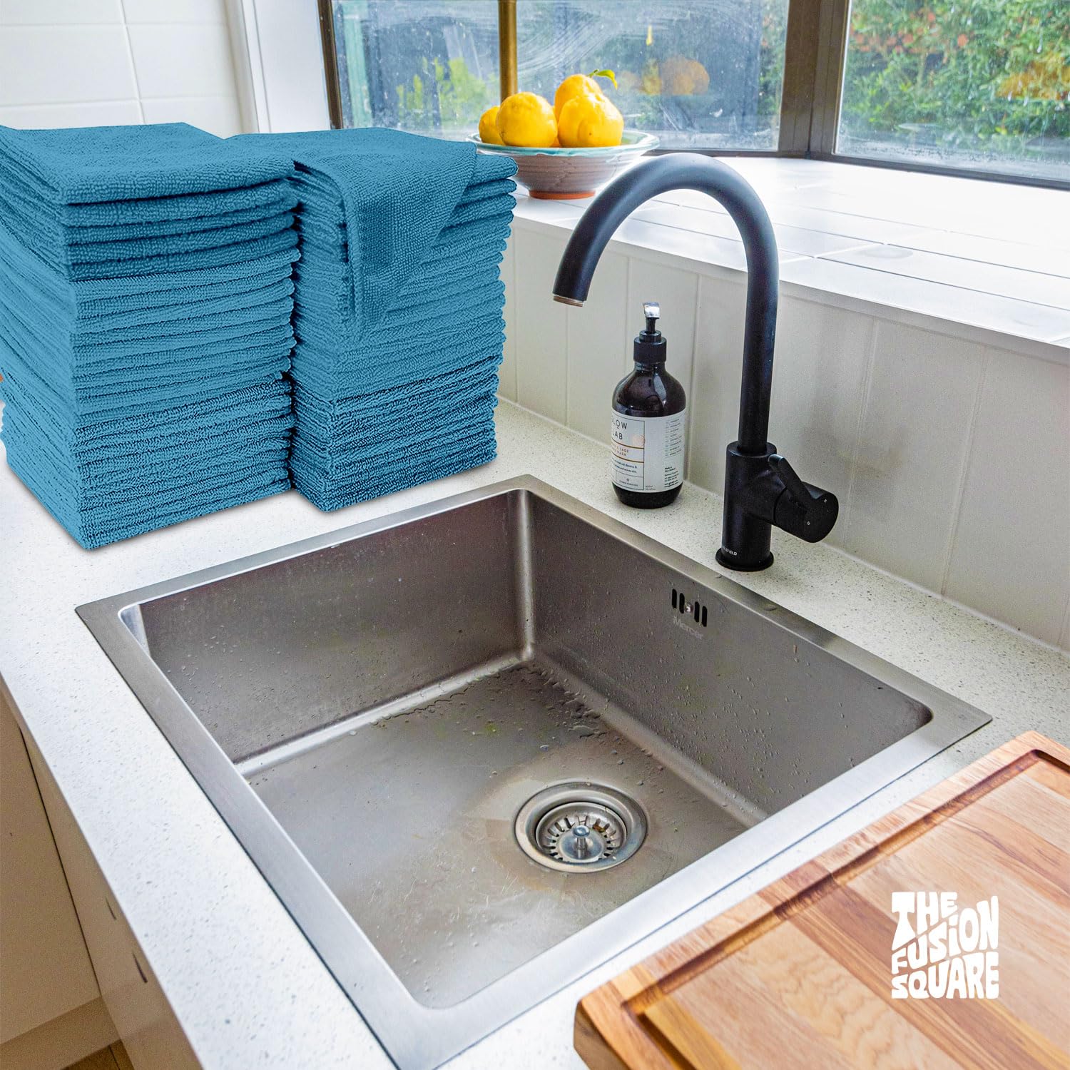 The Fusion Square Microfiber Cleaning Cloth All-Purpose Washable Reusable MicrofiberTowels for Kitchen, Car, House, Office