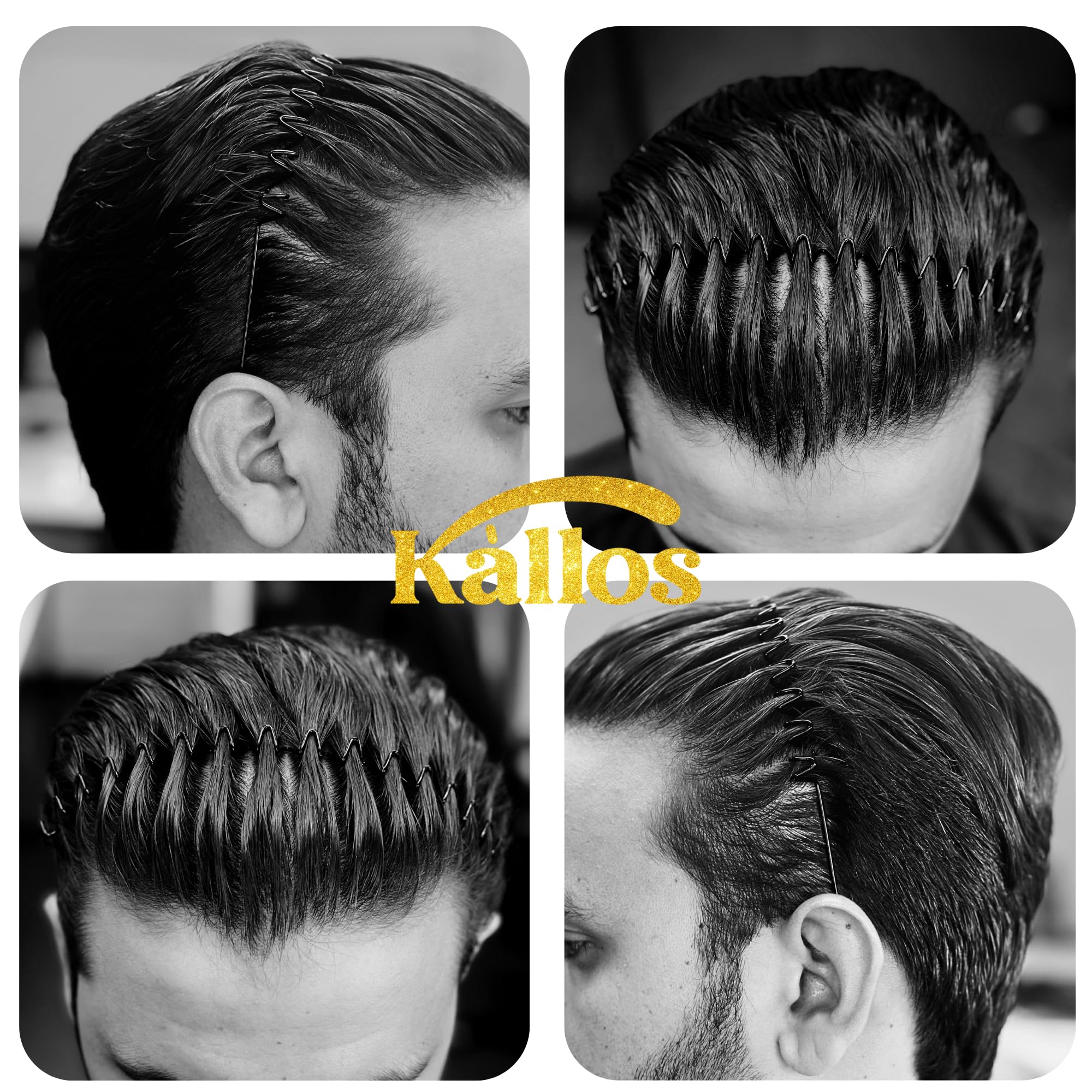 Kàllos Non-Slip Black Metal Hair Bands for Men and Women - Premium Wavy Headband, Durable and Comfortable for Sports, Spa, Gym & All-Day Wear, Unisex Hair Accessories (Black, Wavy)