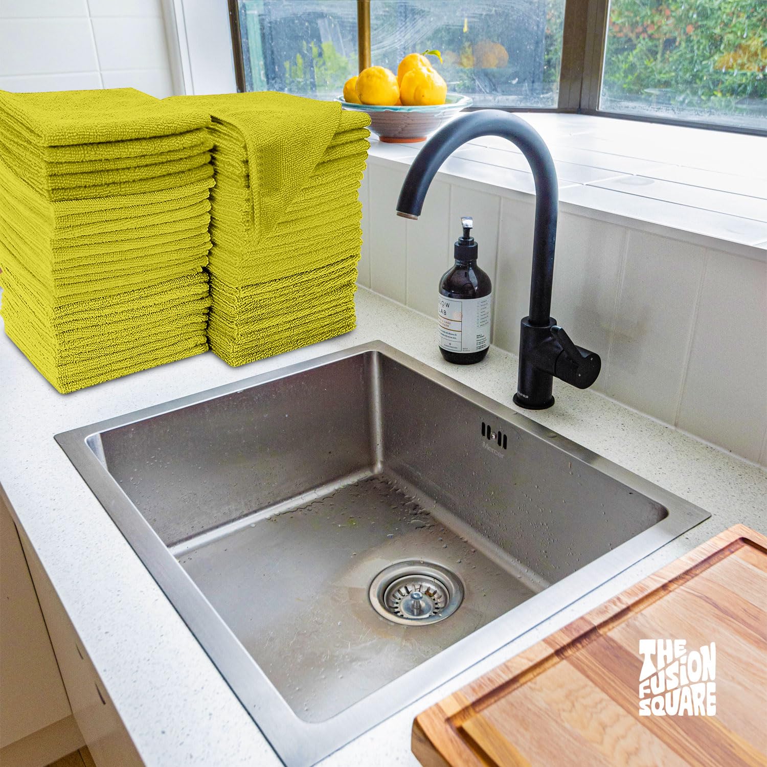 The Fusion Square Microfiber Cleaning Cloth All-Purpose Washable Reusable MicrofiberTowels for Kitchen, Car, House, Office