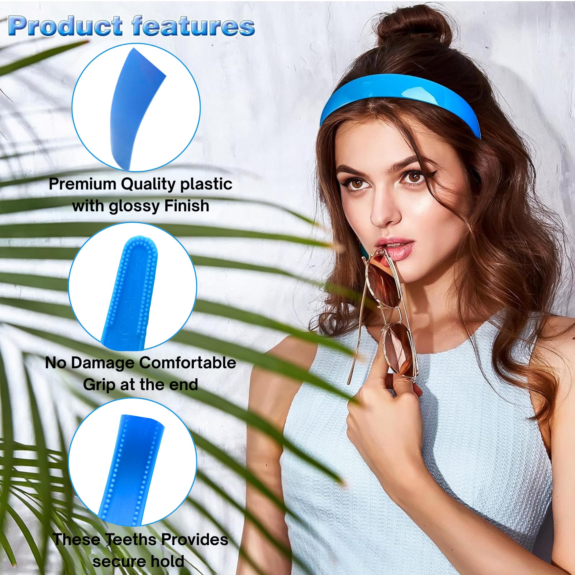 Kàllos 1 Inch Wide Plastic Headbands with Teeth – 5 Pack Vibrant Hard Plastic Hairbands, Nonslip and no damage bands for Women and Girls – Perfect Grip DIY and Everyday Use Accessories