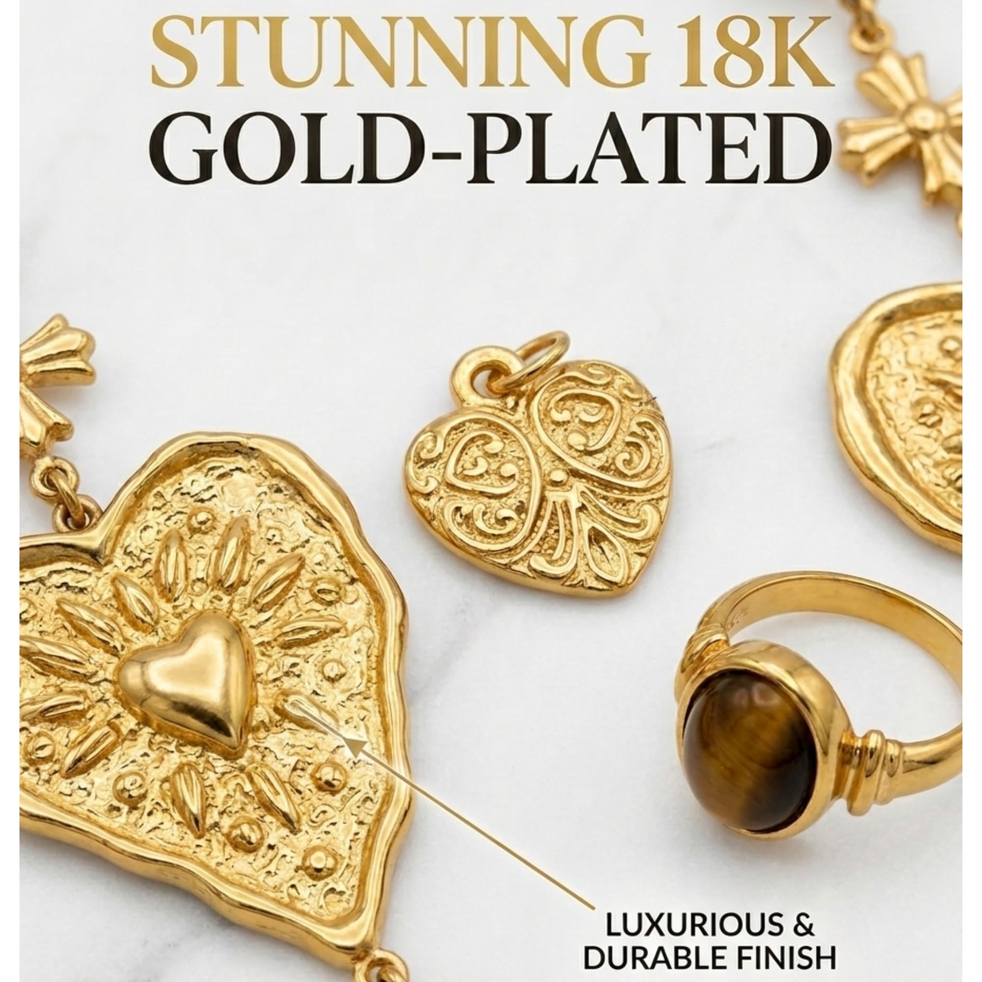 Kàllos 18K Gold Plated Jewelry Gift Box Set for Women Cute Heart Pendant Necklace Earrings Adjustable Ring and Chain Luxury Gift for your loved ones for every Special Occasion with Premium Box