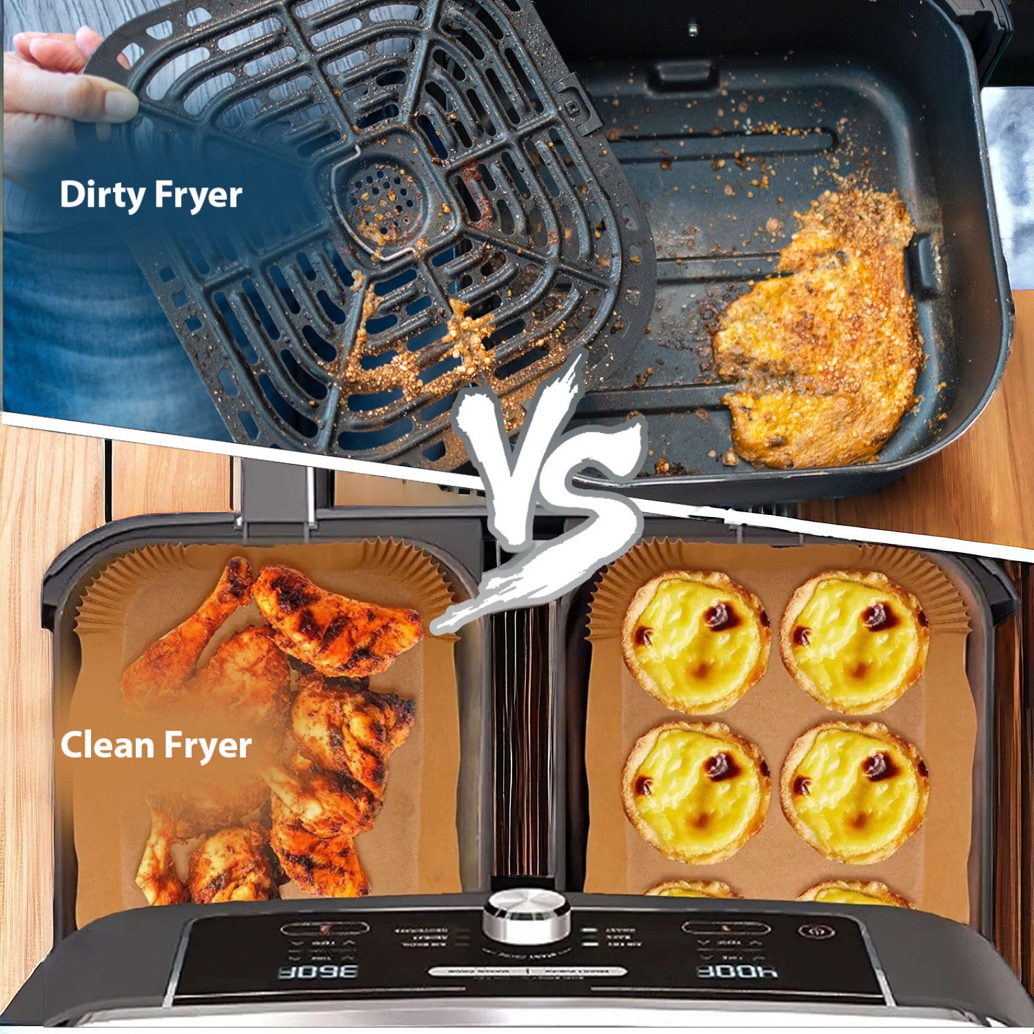 The Fusion Square Air Fryer Liners Disposable Non-Stick Oil Resistant, Air Fryer 100 Pack (Brown, 20cm-Square) - The Fusion Square